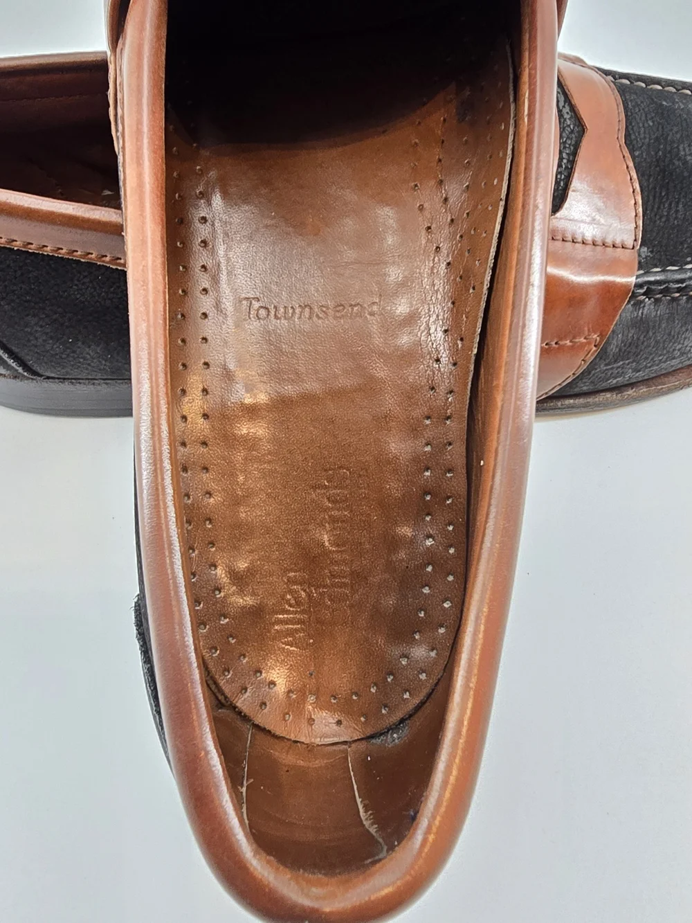 Allen Edmonds Townsend Black Nubuck and Brown Leather Penny Loafers 9.5 B